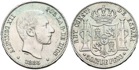 ALFONSO XII (1874-1885). 50 Centavos. (Ar. 12,97g/30mm). 1885. Manila. (Cal-2019-124). EBC-. Rayas en anverso.