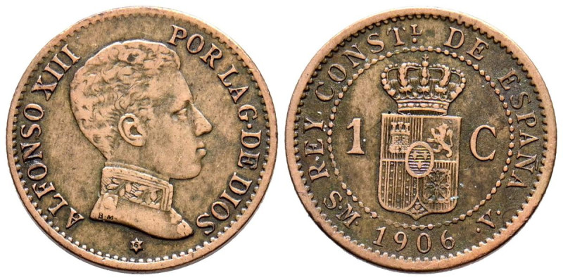 ALFONSO XIII (1885-1931). 1 Céntimo (Ae. 0,96g/15mm). 1906 *6. Madrid SMV. (Cal-...