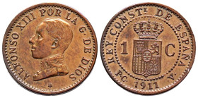 ALFONSO XIII (1885-1931). 1 Céntimo. (Ae. 1,00g/15mm). 1911 *1. Madrid PCV. (Cal-3). EBC+.