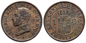 ALFONSO XIII (1885-1931). 1 Céntimo. (Ae. 1,05g/15mm). 1913 *3. Madrid PCV. (Cal-2019-5). EBC+. Bonito tono.