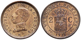 ALFONSO XIII (1885-1931). 2 Céntimos. (Ae. 2,07g/20mm). 1912 *12. Madrid PCV. (Cal-2019-15). SC. Brillo original.