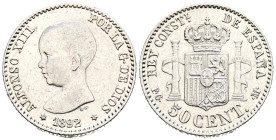 ALFONSO XIII (1885-1931). 50 Céntimos. (Ar. 2,52g/18mm). 1892/82 *22. Madrid PGM. (Cal-2019-29). EBC-. Marquitas.