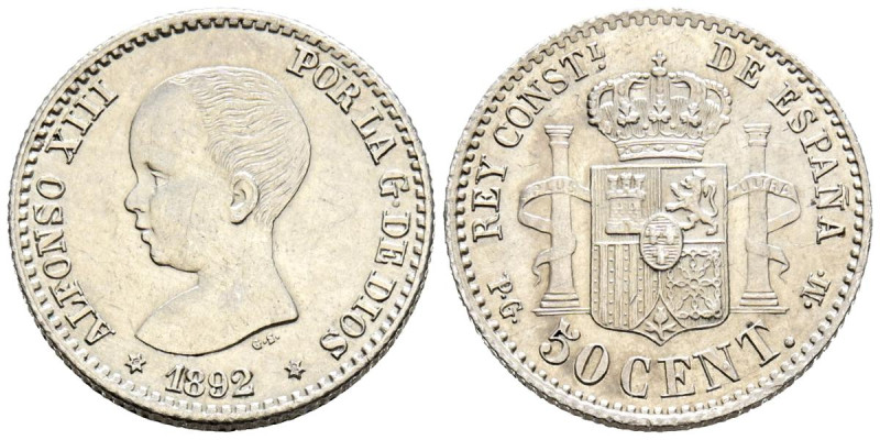 ALFONSO XIII (1885-1931). 50 Céntimos. (Ar. 2,53g/18mm). 1892 *92. Madrid PGM. (...