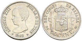 ALFONSO XIII (1885-1931). 50 Céntimos. (Ar. 2,53g/18mm). 1892 *92. Madrid PGM. (Cal-2019-38). EBC+.