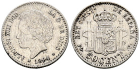 ALFONSO XIII (1885-1931). 50 Céntimos. (Ar. 2,50g/18mm). 1894 *9-4. Madrid PGV. (Cal-2019-43). MBC+.