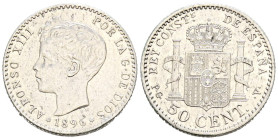 ALFONSO XIII (1885-1931). 50 Céntimos (Ar. 2,53g/18mm). 1896 *9-6. Madrid PGV. (Cal-2019-44). EBC-.