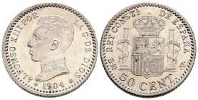 ALFONSO XIII (1885-1931). 50 Céntimos. (Ar. 2,46g/18mm). 1904 *0-4. Madrid SMV. (Cal-2019-46). SC-. Brillo original.