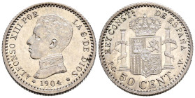 ALFONSO XIII (1885-1931). 50 Céntimos. (Ar. 2,46g/18mm). 1904 *1-0. Madrid SMV. (Cal-2019-47). SC-. Brillo original.