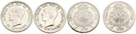 ALFONSO XIII (1885-1931). Pareja de 50 Céntimos de 1926. Madrid. (Cal-2019-50). EBC. Una de las piezas presenta en el reverso restos de la leyenda inc...