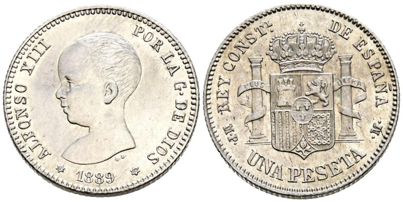 ALFONSO XIII (1885-1931). 1 Peseta. (Ar. 4.99g/23mm). 1889 *18-89. Madrid MPM. (...