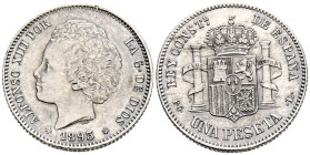ALFONSO XIII (1885-1931). 1 Peseta. (Ar. 4,97g/23mm). 1893 *18-93. Madrid PGL. (Cal-2019-54). EBC-. Pátina oscura.