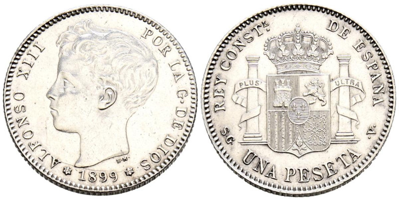 ALFONSO XIII (1885-1931). 1 Peseta. (Ar. 5,05g/23mm). 1899 *18-99. Madrid PGV. (...