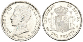 ALFONSO XIII (1885-1931). 1 Peseta. (Ar. 5,02g/23mm). 1903 *19-03. Madrid SMV. (Cal-2019-67). EBC. Rayitas.