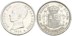 ALFONSO XIII (1885-1931). 1 Peseta. (Ar. 4,93g/23mm). 1904* 19-04. Madrid SMV. (Cal-2019-68). EBC-. Rayitas.