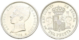 ALFONSO XIII (1885-1931). 1 Peseta. (Ar. 4,98g/23mm). 1904 * 19-04. Madrid SMV. (Cal-2019-69). Cero Partido. SC-. Leves rayitas.