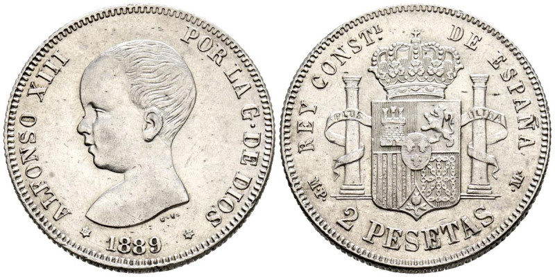 ALFONSO XIII (1885-1931). 2 Pesetas. (Ar. 10,01g/27mm). 1889 *18-89. Madrid MPM....