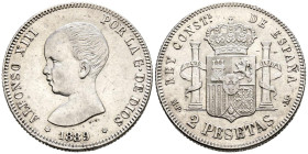 ALFONSO XIII (1885-1931). 2 Pesetas. (Ar. 10,01g/27mm). 1889 *18-89. Madrid MPM. (Cal-2019-82). EBC-.