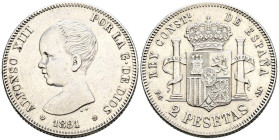 ALFONSO XIII (1885-1931). 2 Pesetas. (Ar. 10,00g/27mm). 1891 *18-91. Madrid PGM. (Cal-2019-84). EBC-. Limpiada. Escasa.