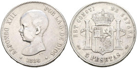ALFONSO XIII (1885-1931). 5 Pesetas (Ar. 24,67g/37mm). 1888. Madrid MSM. (Cal-2019-89). MBC. Rara.