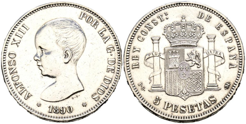 ALFONSO XIII (1885-1931). 5 Pesetas. (Ar. 24,97g/37mm). 1890 *18-90 Madrid PGM. ...