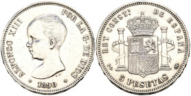 ALFONSO XIII (1885-1931). 5 Pesetas. (Ar. 24,97g/37mm). 1890 *18-90 Madrid PGM. (Cal-2019-97). MBC+. Abrillantada.