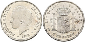 ALFONSO XIII (1885-1931). 5 Pesetas. (Ar. 25,01g/37mm). 1892 *18-92. Madrid PGV. (Cal-2019-100). EBC. Restos de brillo original.