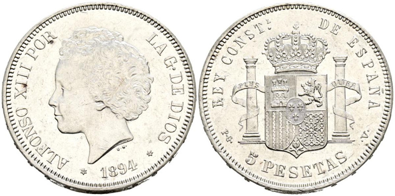 ALFONSO XIII (1885-1931). 5 Pesetas. (Ar. 25,02g/37mm). 1894 *18-94. Madrid PGV....