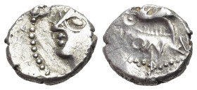 Central Gaul. Sequani, c. 100-50 BC. AR Quinarius (12mm, 1.99g, 6h). Stylised head to l. R/Boar standing to l. D&T 3243-3244; LT 5351.