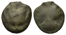 Sicily, Selinos, c. 450-440 BC. Cast Æ Onkia (13,2mm,2.3g). Kantharos; pellet (mark of value) above. R/ Selinon leaf. Price, Selinus, Group IIIC; CNS ...