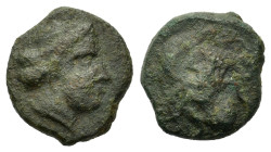 Sicily, Syracuse, c. 435-415 BC. Æ Onkia (11,6mm,1.7g). Head of Arethusa r.; dolphin behind. R/ Octopus. CNS II, 10; SNG ANS 384; HGC 2, 1434.