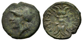 Sicily, Syracuse. Agathokles (317-289 BC). Æ (14,8mm,2g). Helmeted head of Athena l. R/ ΣYPAKOΣIΩN, winged thunderbolt. CNS II, 118; SNG ANS 752.