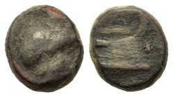 Kings of Macedon. Demetrios Polioketes (306-283 BC). Uncertain mint. Æ (11mm,1.8g) . Corinthian helmeted head to r. R/ Prow to r. Cf. Newell 62; HGC 3...