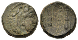 Kings of Macedon. Alexander III "the Great" (336-323 BC). Uncertain mint. Æ (16,2mm,5.9g). Head of Herakles r., wearing lion's skin. R/ Club, bow and ...