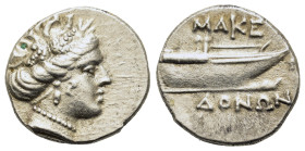 Kings of Macedon. Time of Philip V and Perseus (187-168 BC). AR Tetrobol (14,8mm,2.4g). Head of maenad to r., wreathed with grape bunches. R/ Stern of...