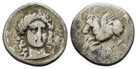 Akarnania, Anaktorion, c. 350-300 BC. AR Drachm (16,2mm,2.5g). Pegasos flying l. R/ Laureate head of Apollo facing slightly r. Imhoof-Blumer, Akarnani...