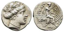 Euboia, Histiaia, 3rd-2nd centuries BC. AR Tetrobol (14,9mm,2.3g). Wreathed head of nymph Histiaia r. R/ Nymph seated r. on stern of galley, wing on p...