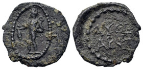 Asia Minor, Ephesos(?) 1st - 2nd centuries AD. PB Tessera (19,4mm,4g). Young Hermes standing l., holding kerykeion and pouch, dotted border. R/ ΛΑ ΥΟΞ...