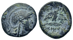Mysia, Pergamon, c. 200-133 BC. Æ (17,2mm,2.9g). Helmeted head of Athena r., helmet decorated with star. R/ Owl, with wings spead, standing r., head f...