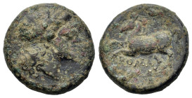 Anonymous, c. 235 BC. Æ (16,2mm,3.3g). Apollo/Horse second series. Rome mint. Laureate head of Apollo r. R/ Bridled horse rearing l.; ROMA below. Craw...