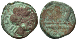 Anonymous, Spain, 211-209 BC. Æ Semis (20.2mm,7g). Laureate head of Saturn r.; S (mark of value) to l. R/ Prow of galley r. Crawford 81/(2); Sydenham ...