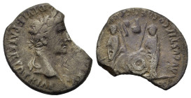 Augustus (27 BC-14 AD). AR Denarius (14,8mm,3g). Rome. Restitution issue struck under Trajan or Hadrian (98-138). Laureate head r. R/ Caius and Lucius...