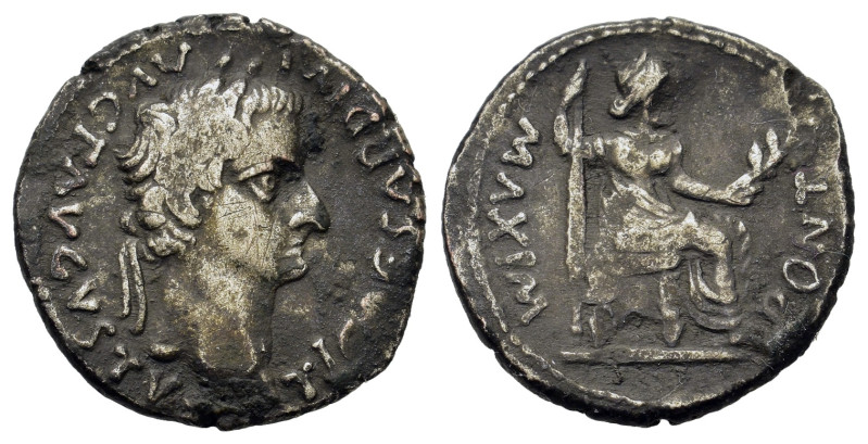 Tiberius (14-37). AR Denarius (18,6mm,3.2g). Lugdunum. Laureate head r. R/ Livia...