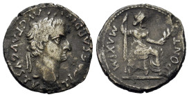 Tiberius (14-37). AR Denarius (18,6mm,3.2g). Lugdunum. Laureate head r. R/ Livia (as Pax) seated r. on throne, holding sceptre and olive branch. RIC² ...