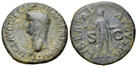 Claudius (41-54). Æ As (28mm, 9.73g, 6h). Rome. Bare head l. R/ Libertas, draped, standing front, head r., holding pileus in r. hand and extending l. ...