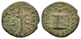 Nero (54-68). Æ Quadrans (14.8mm,1.7g). Rome, 64 AD. Owl, with spread wings, standing facing on garlanded altar; snake climbing on altar to r. R/ P M ...