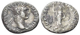 Domitian (81-96). AR Denarius (17mm, 2.78g, 6h). Rome mint. Struck AD 89. Laureate head r. R/ Minerva standing l., holding spear. RIC II 688; RSC 255.