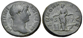 Hadrian (117-138). Æ As (26mm, 10.93g). Rome. HADRIANVS AVG COS III P P, Laur bust r. R/ ANNONA AVG S C, Annona stg l. holding anchor an corn ears? VF...