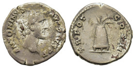 Antoninus Pius (138-161). AR Denarius (9mm, 3.1g). Rome. Head laureate r. R/ Modius containing one poppy and two wheat ears. RIC 58.