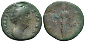 Diva Faustina I (died 141). Æ As (26mm, 9.76g, 6h). Rome. DIVA FAVSTINA, draped bust right. R/ AVGVSTA, Ceres standing left, holding grain ears and to...