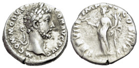 Commodus (177-192). AR Denarius (17mm, 2.66g). Rome. COMMODVS ANTON AVG PIVS, laur. head r. R/ TR P VIII IMP VI COS IIII P P., Felicitas standing left...